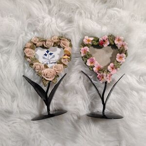 VTG Floral Cottagecore Heart Shaped Coquette Picture Frames Set Of 2